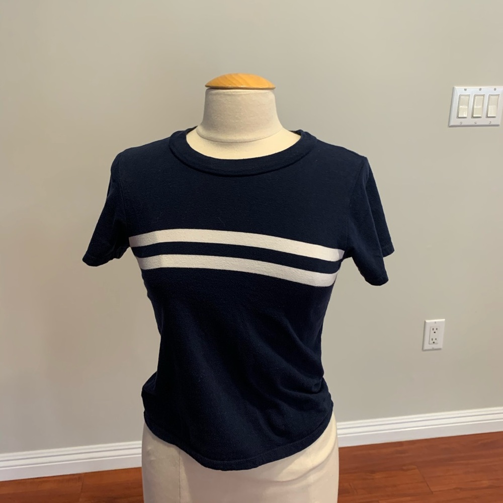 Brandy Melville Navy Blue Stripes Short Sleeve